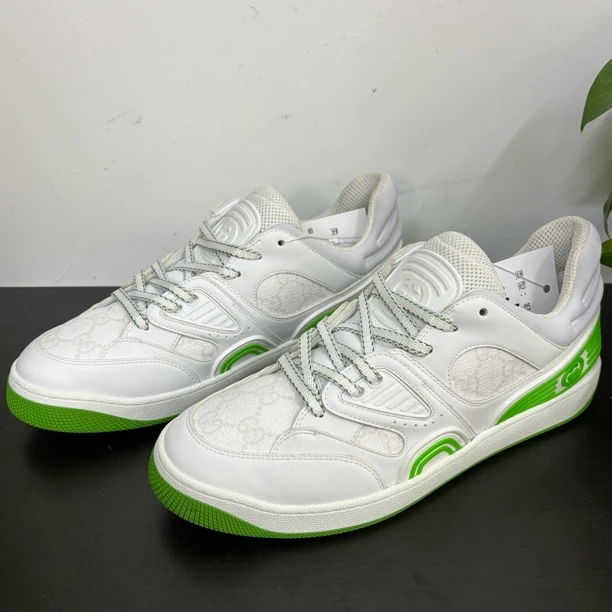 99新 GUCCI/古驰 40.5欧码Basket暗纹老花白绿板鞋/百搭/时尚
