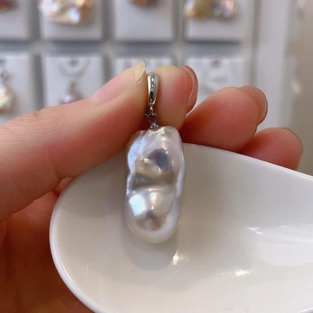 淡水珍珠天然珍珠巴洛克银S925镶嵌