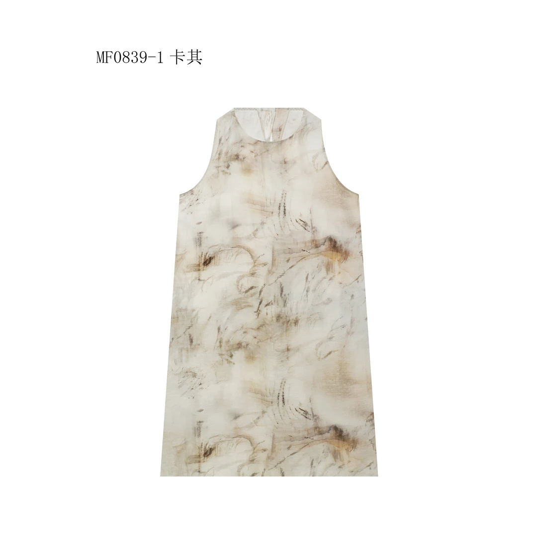 【麻訪家】MF0839-1卡其文艺优雅休闲宽松无袖连衣裙