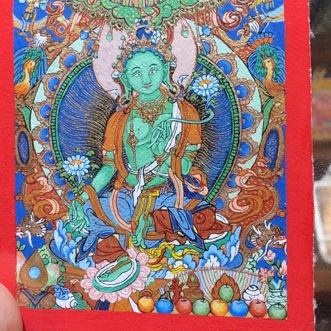 吊坠纯手绘绿度母唐卡