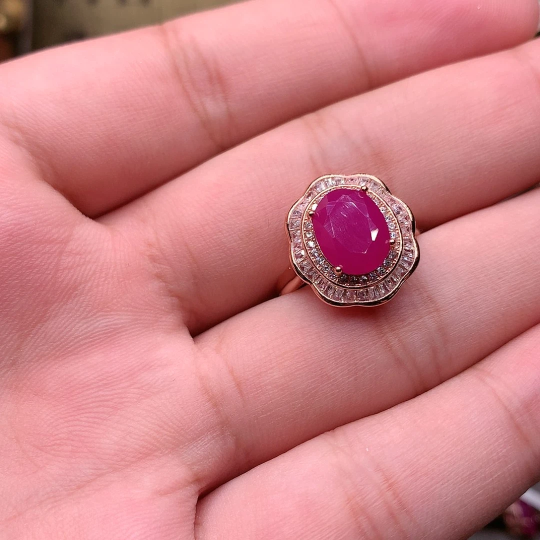 红宝石戒指银S925镶嵌