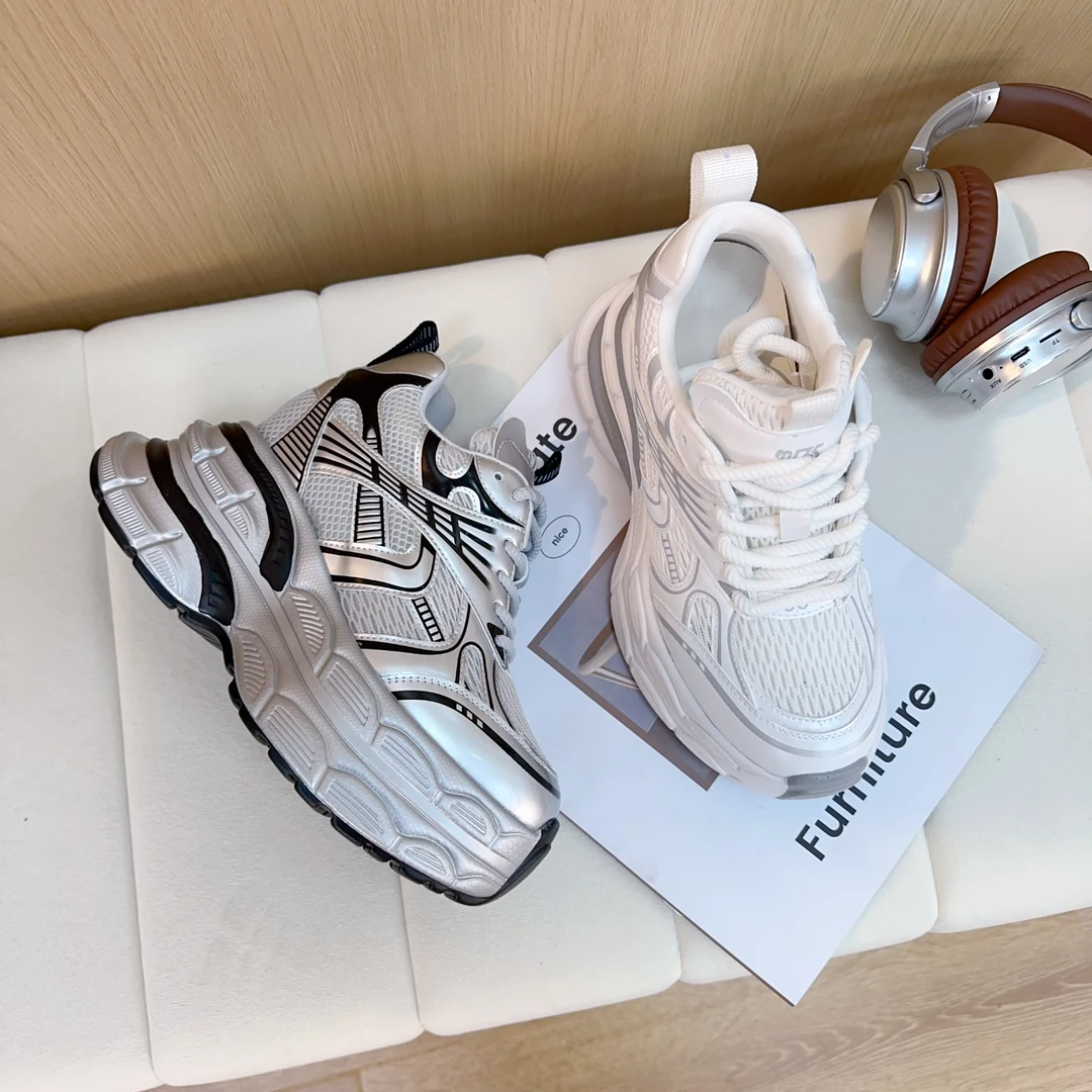 增高10-12CM2025春夏新款女鞋时尚百搭厚底小个子休闲透气老爹鞋