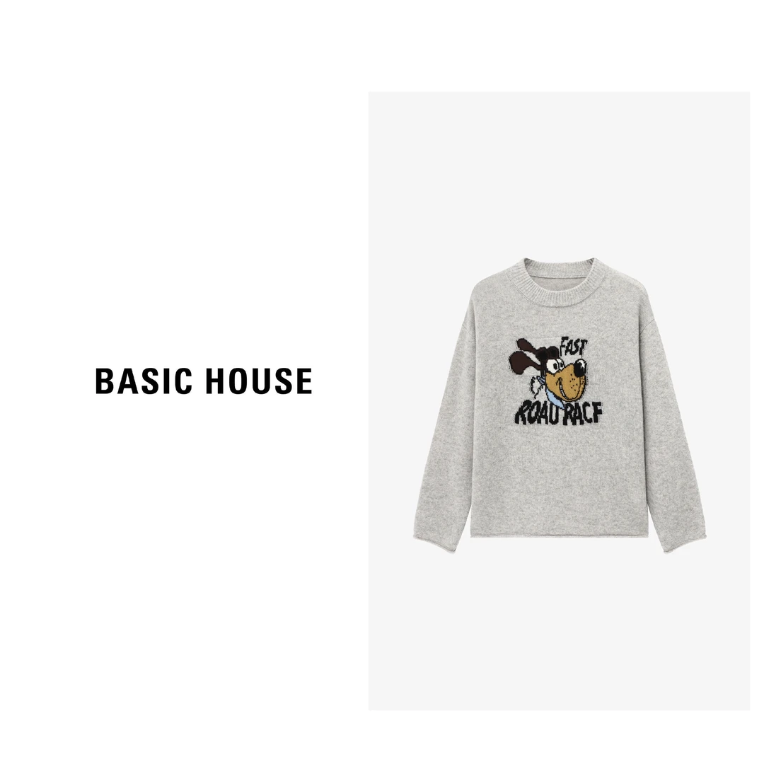 Basic House/百家好秋冬休闲时尚卡通印花针织羊毛衫-B06245I7622