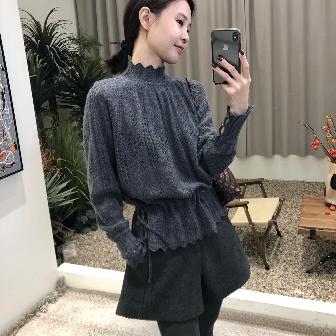 针间艺术‘’美纤移针挑洞工艺 2025时尚显瘦镂空绵羊毛羊绒毛衣女