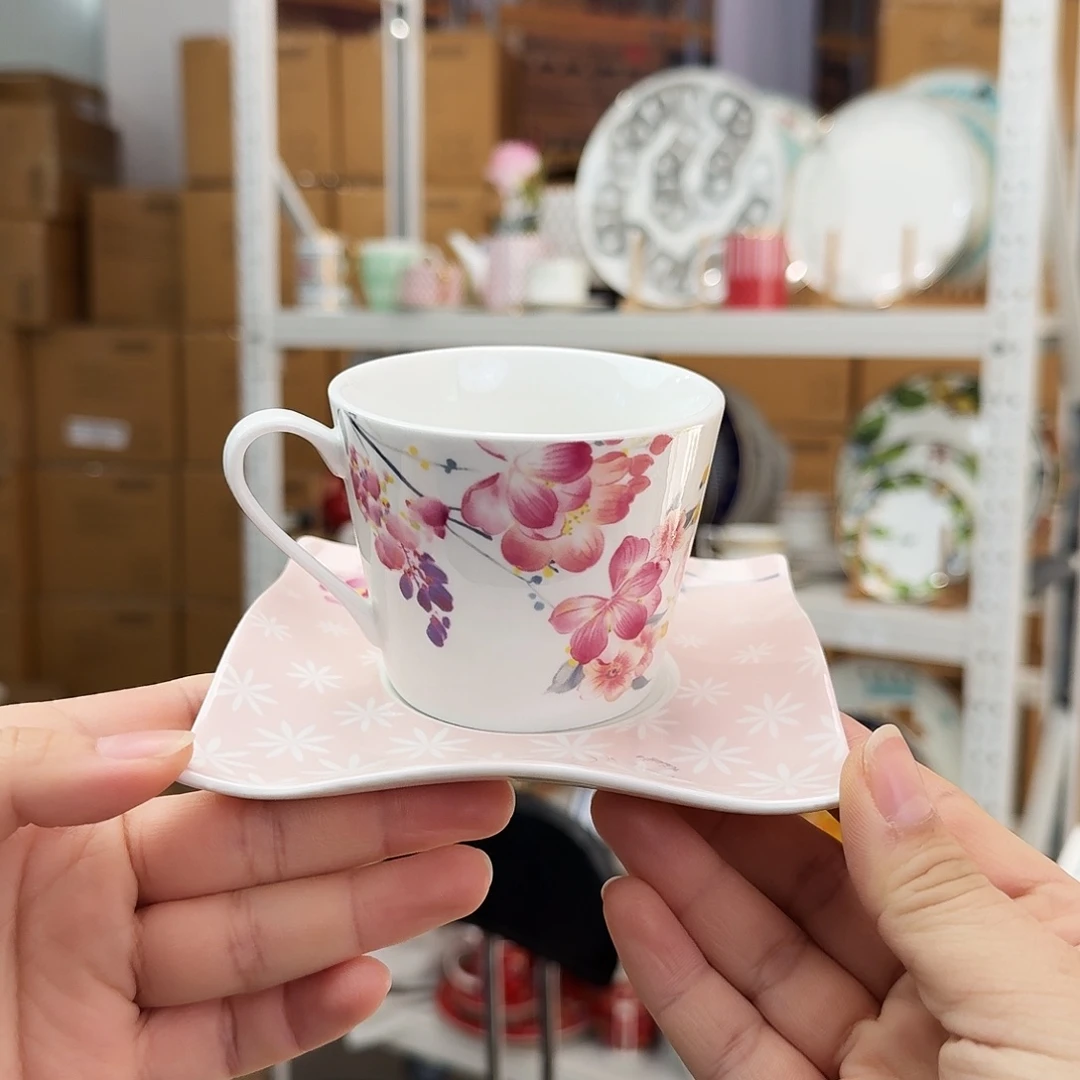 骨瓷骨瓷咖啡杯碟一套220ml外贸骨瓷