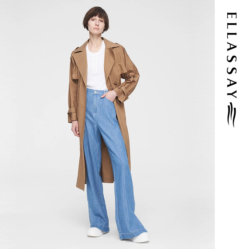 ELLASSAY歌力思春季新款棉感双排扣翻领休闲风衣女EWW351F01000
