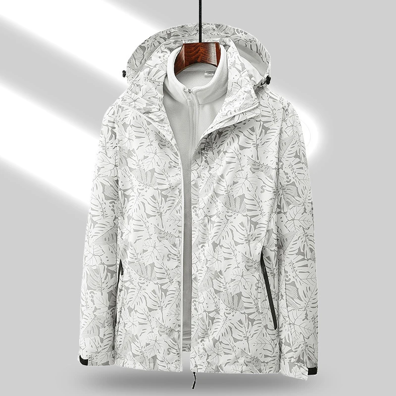 枫叶冲锋衣三合一可拆卸连帽外套秋冬户外防风防水加绒加厚登山服