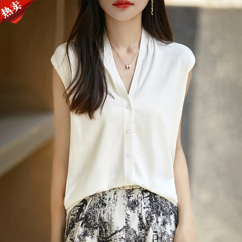 品牌2025夏季新款V领无袖背心马甲气质上衣小众薄款针织衫女开衫