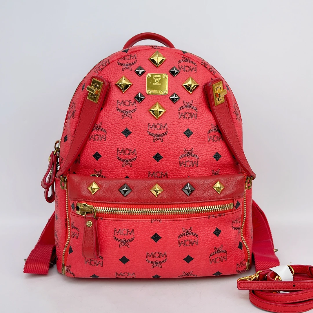 95新 MCM MCM 粉色双肩包底26 H675
