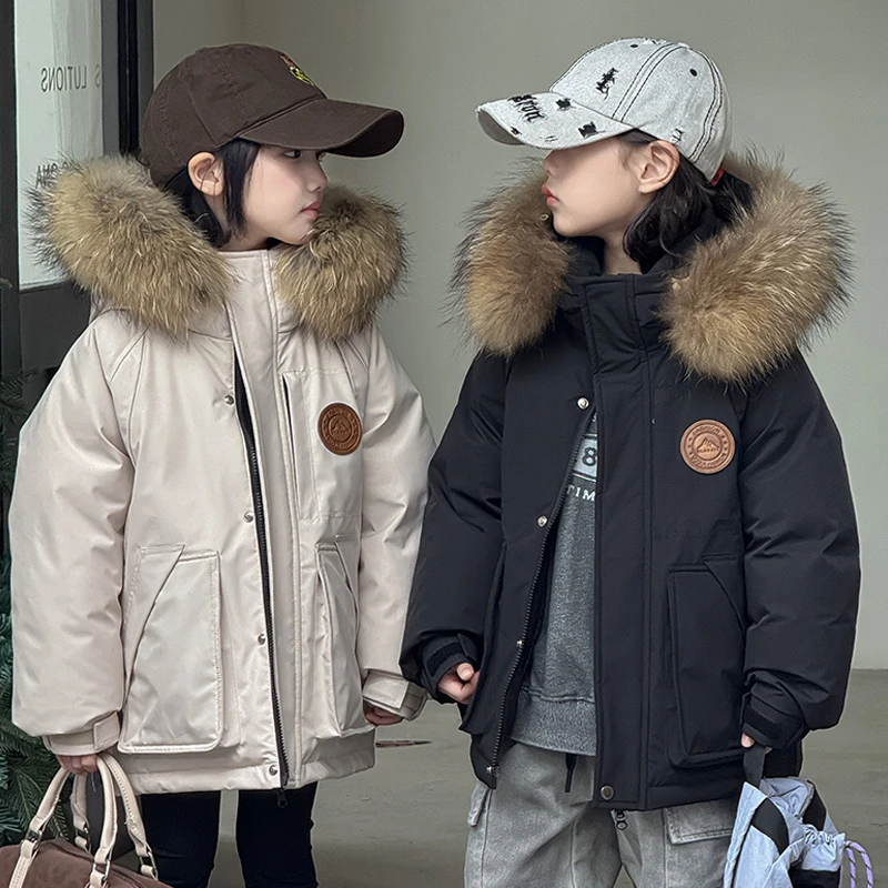 儿童羽绒服女童中长款2025新款洋气白鸭绒大童冬装防寒服男童童装