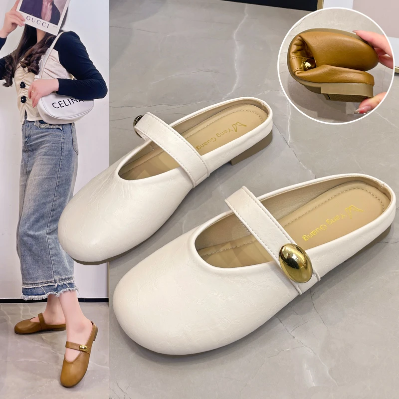 仙女风外穿包头软底半拖2025秋季新款鞋子休闲百搭平底女鞋拖鞋春