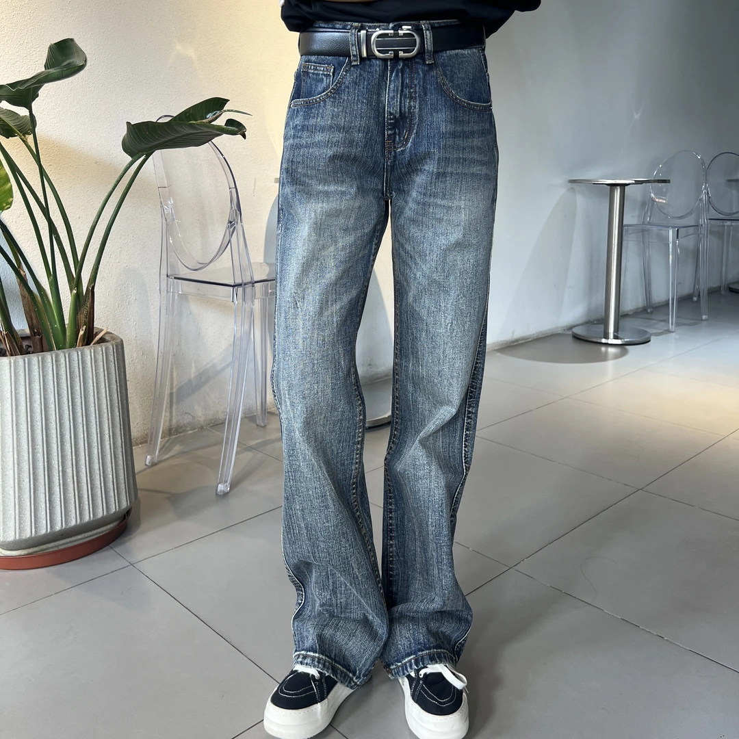 【KUAAO】复古蓝色秋冬牛仔裤痞帅潮流男女直筒长裤裤子-1157