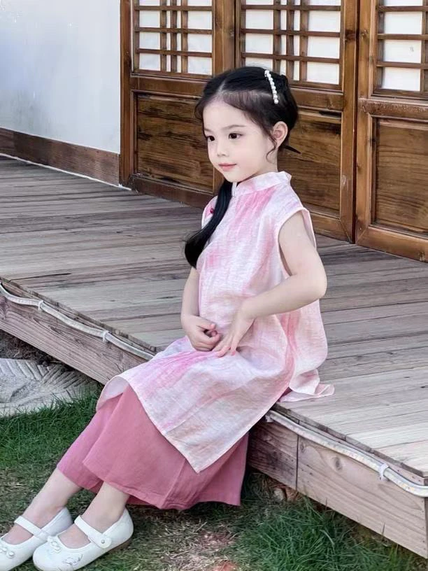 新中式女童新款夏季套装2025中式夏装国风无袖儿童汉服洋气两件套
