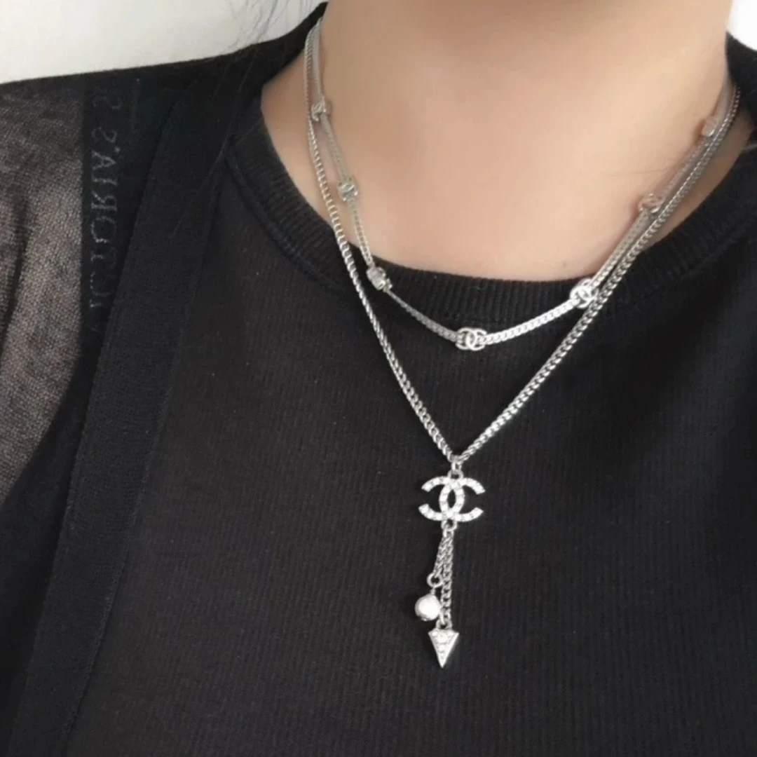 99新 Chanel/香奈儿 7姐专场/25C 双C水钻珍珠吊坠项链