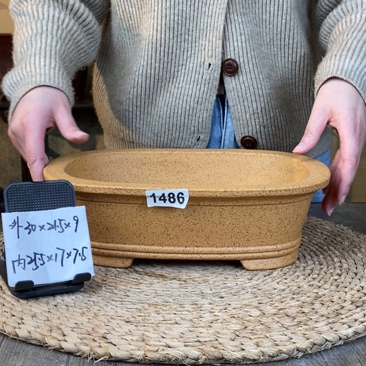 花盆紫砂  特惠柴烧双线腰圆1486
