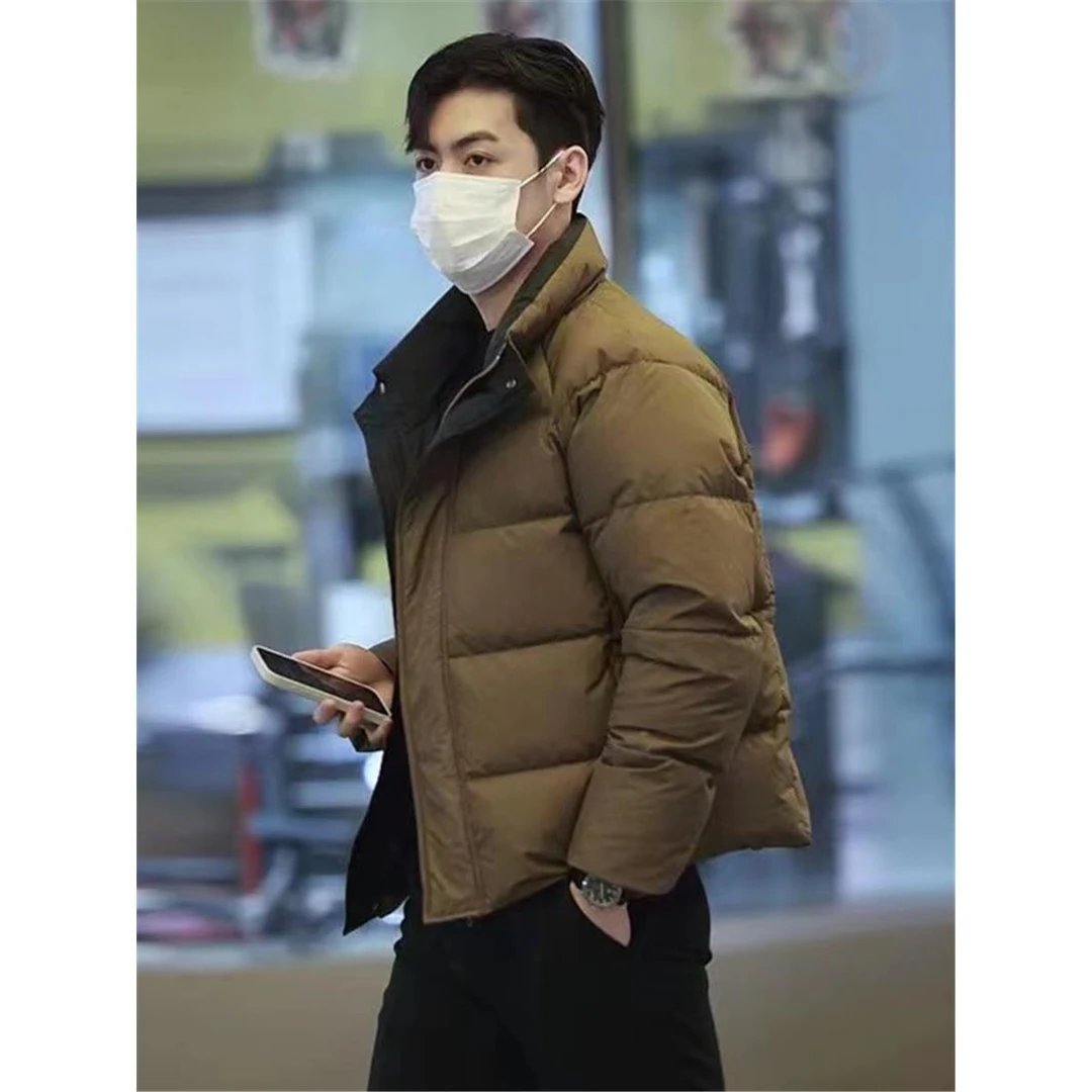 彪博冬季短款男士羽绒服新款韩版拼色潮牌袄子时尚保暖白鸭绒外套