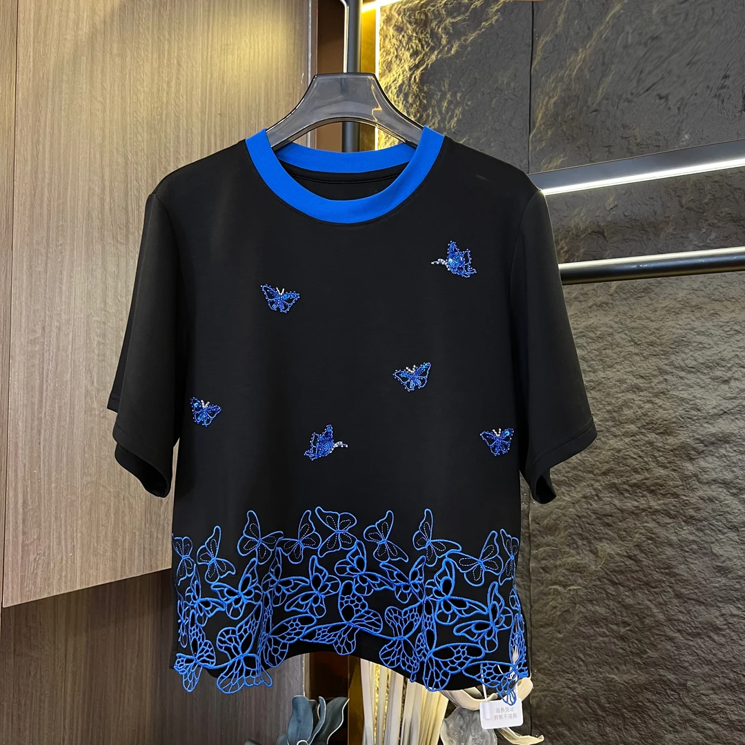 (果果专属）常规宽松型短袖圆领透气蕾丝T恤套装休闲A434