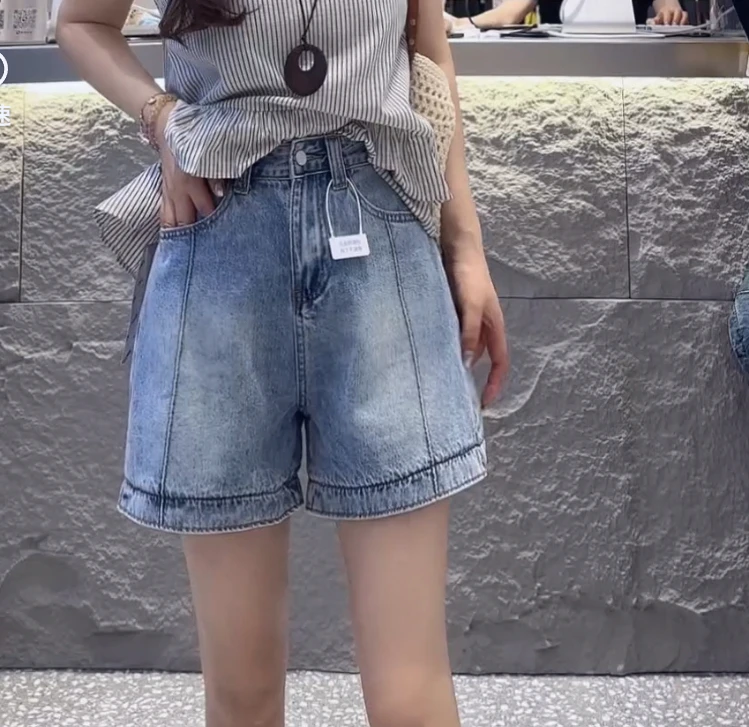 十三行品牌YILIAN翻边两穿简约牛仔短裤1591