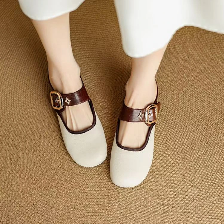 【JESSE】3cm内增高2025夏季新款复古皮带扣包头半拖鞋手工真皮凉拖