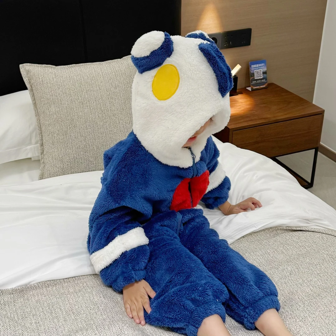 奥特曼男童连体睡衣2025新款冬季加厚半边绒保暖家居服小男孩冬装