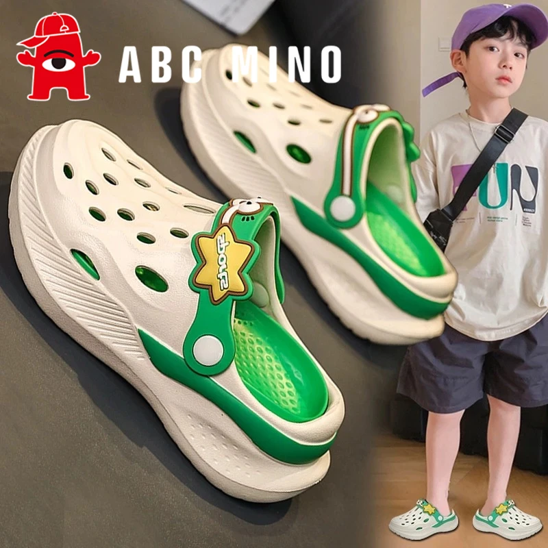 ABC MINO男童洞洞鞋夏季新款儿童包头防撞拖鞋中大童洗澡沙滩凉拖