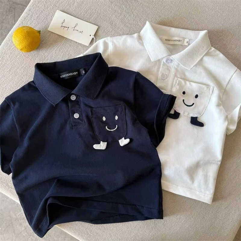 儿童POLO衫2025夏季新品男女童卡通笑脸POLO衫宝宝立体短袖