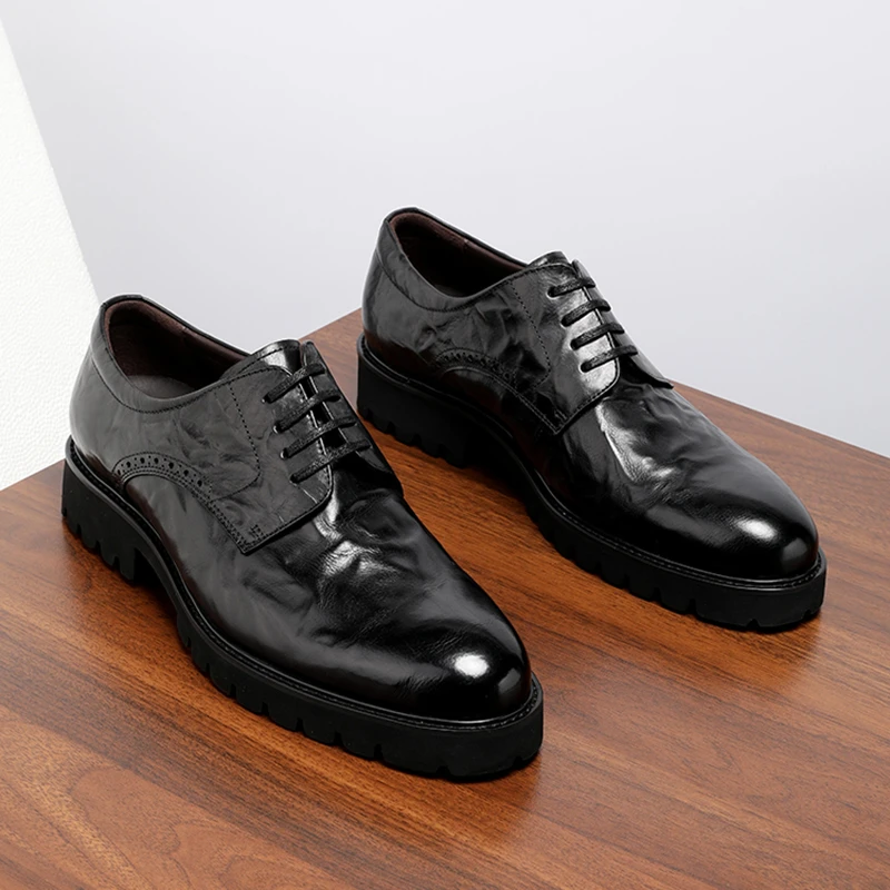手抓纹胎牛皮皮鞋男款英伦风正装商务德比鞋真皮透气男鞋夏季新款