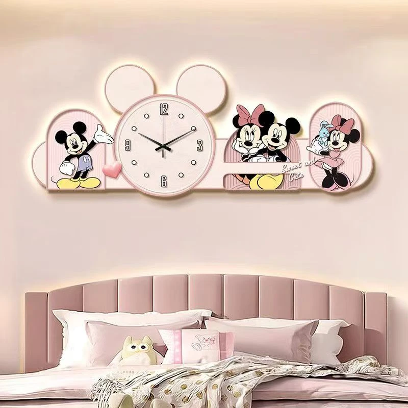 30*90粉色米奇米妮米老鼠洞洞板钟表可爱温馨感氛围静音表感