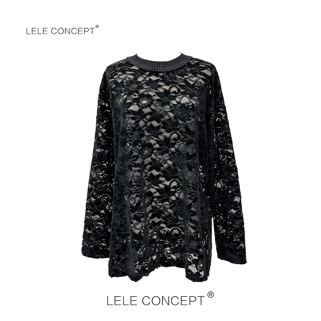 LELE CONCEPT丨新款时尚高级宽松蕾丝花两色上衣S0892