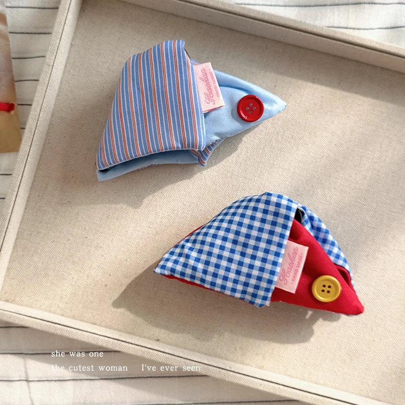 慵懒风撞色条纹纽扣三角抓夹女高级感2025新款发夹鲨鱼夹发卡夹子