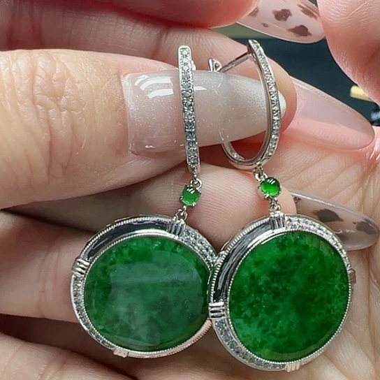 翡翠耳饰18K金镶嵌R****m天然缅甸A货翡翠