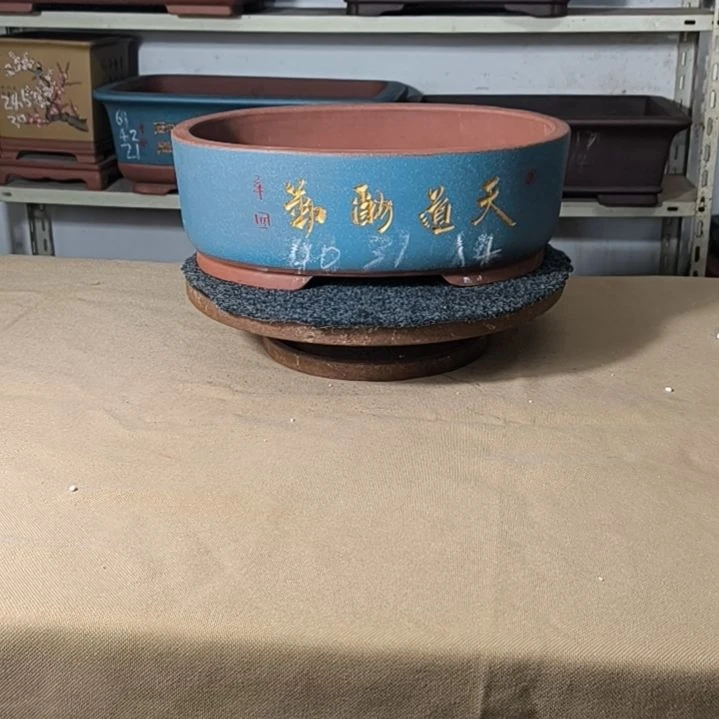 紫砂花盆宝蓝色大号腰