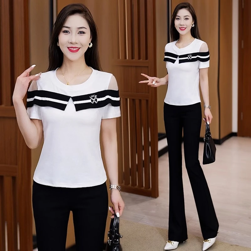 2025夏季新款法式露肩收腰短袖T恤女设计感气质洋气个性上衣小衫