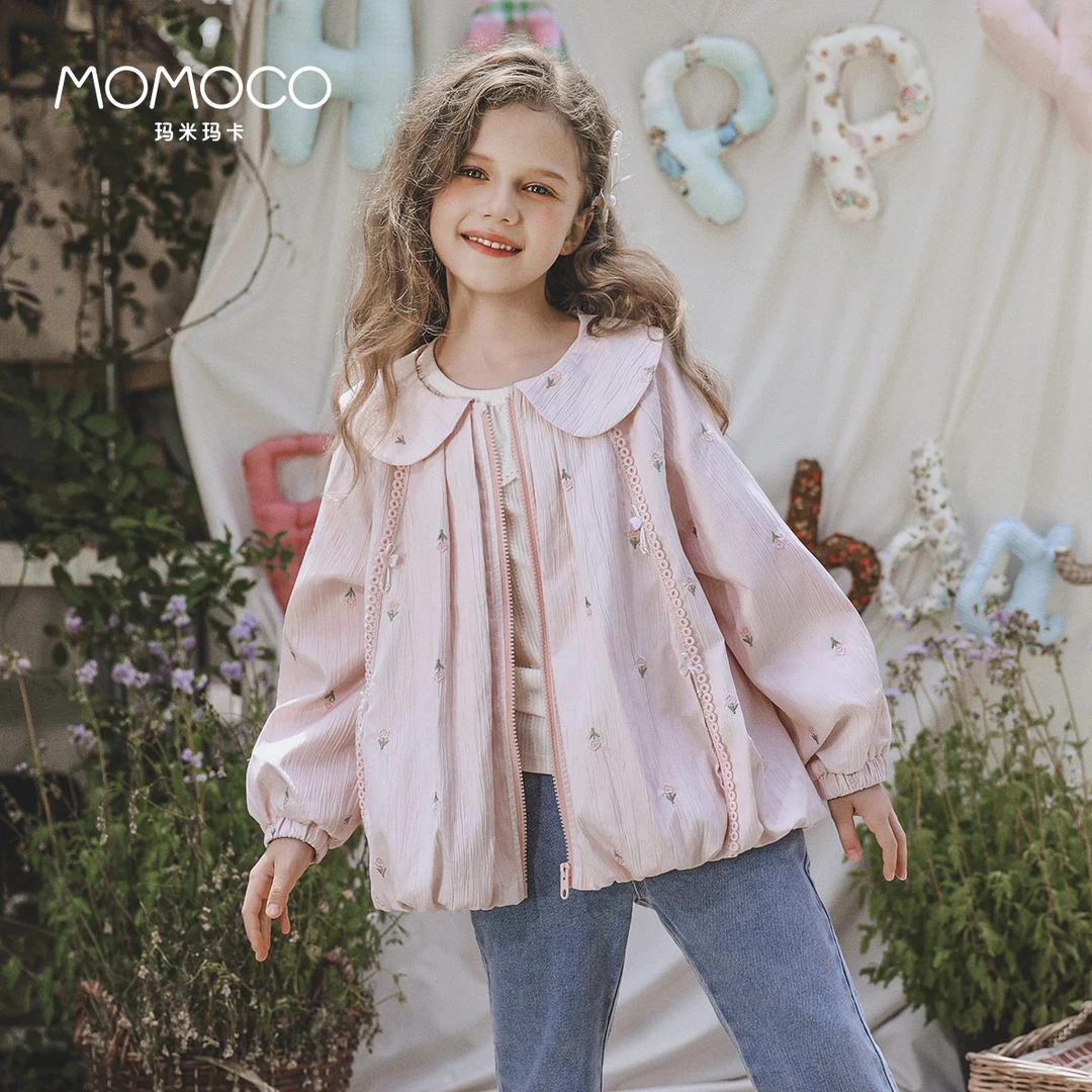 MOMOCO女童秋季新款时尚可爱洋气甜美翻领外套77780107010