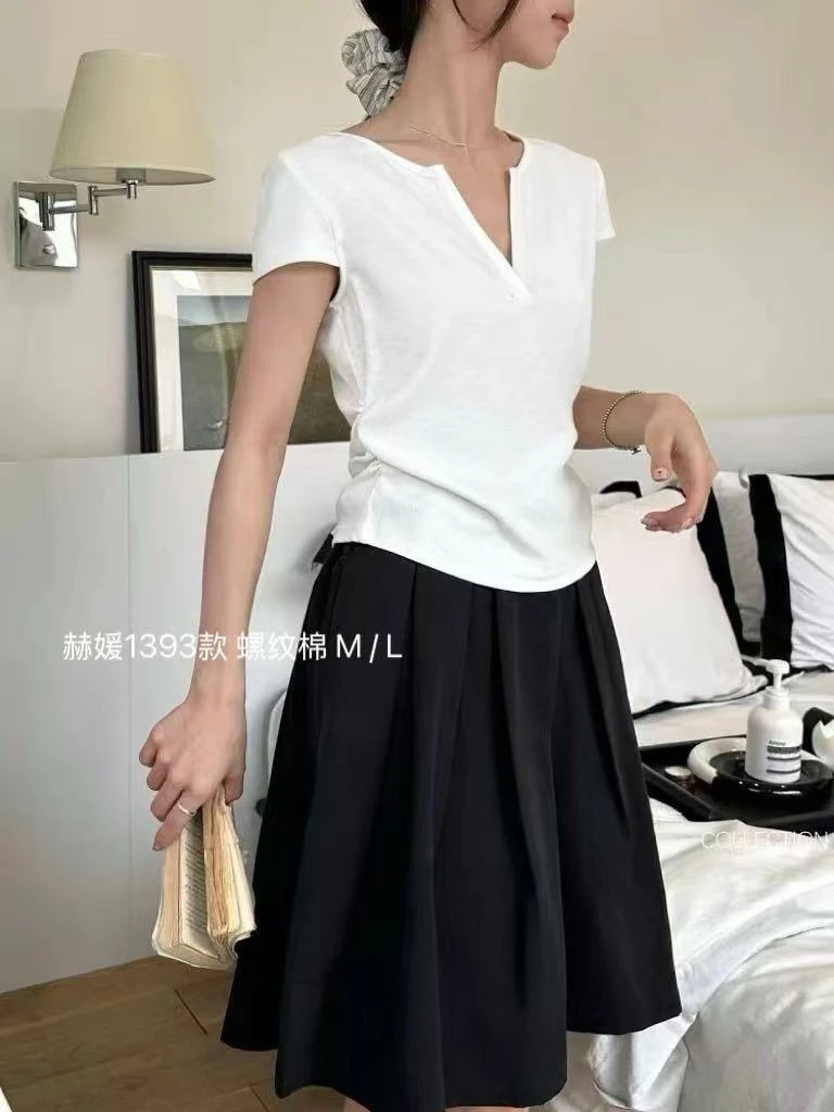 短袖3D极简风褶皱抗皱修身型T恤套装时尚简约风