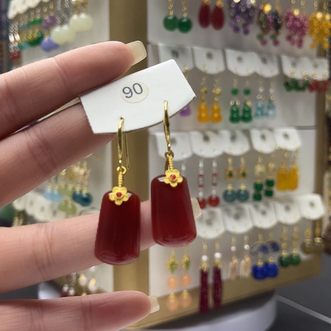 玛瑙/玉髓合金耳钉y