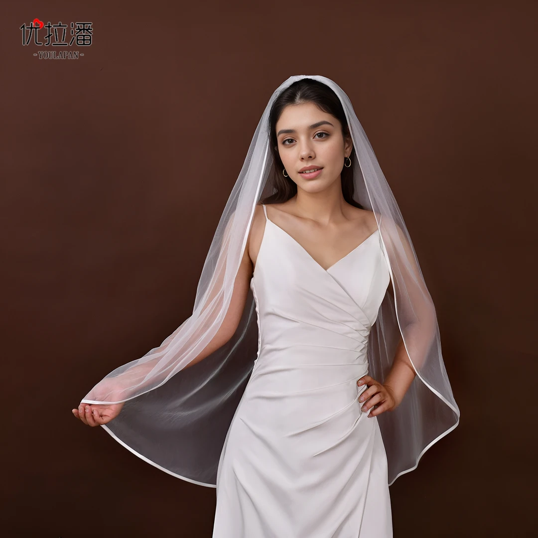 优拉潘 韩式优雅结婚纱头纱白色缎带边设计礼服搭配新娘头饰V21
