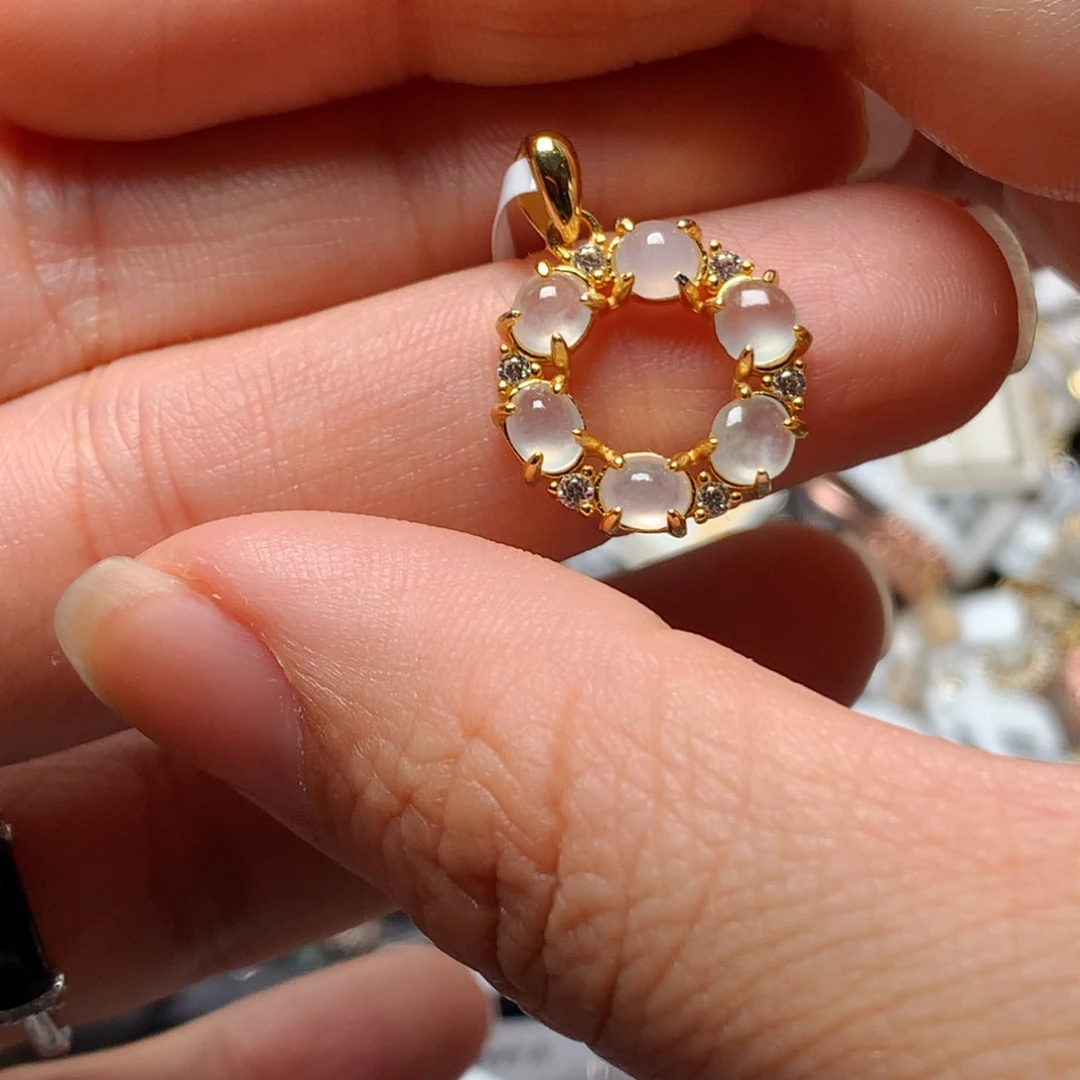 翡翠戒指银S925镶嵌天然翡翠吊坠