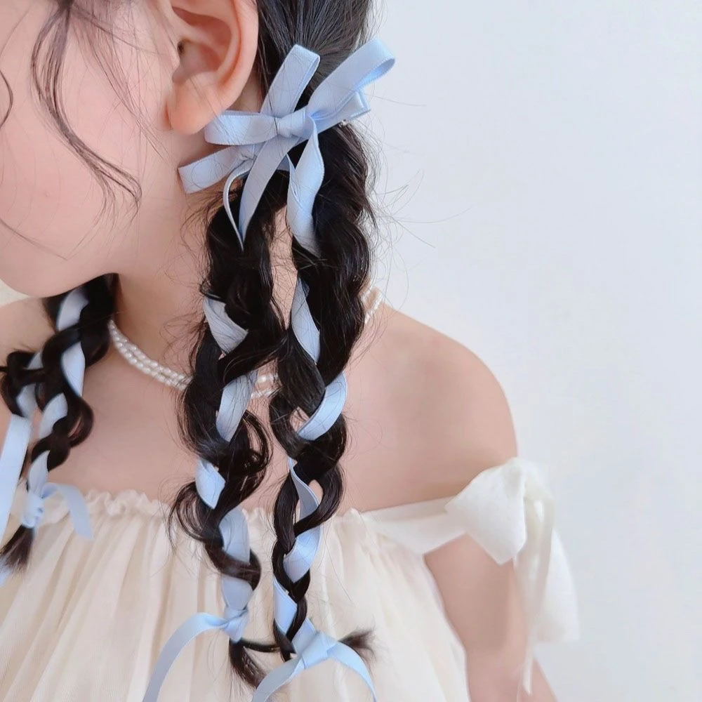 发饰头饰可爱时尚甜美蝴蝶结丝带发夹儿童长飘带双马尾编发女童