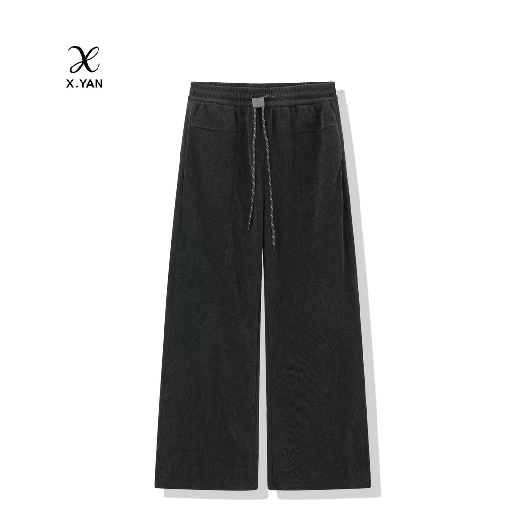 097A休闲风运动百搭长裤秋冬阔腿裤直筒宽松松紧腰休闲裤Pf677