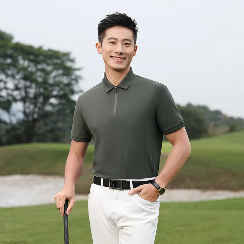 【速干】男装商务休闲polo衫男简约抗紫外线半拉链polo短袖t恤新