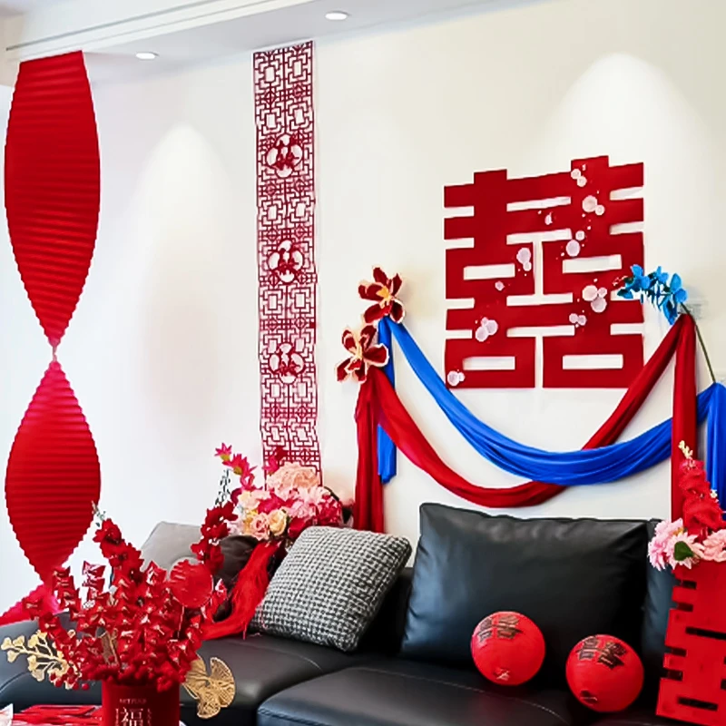 新婚礼客厅沙发喜字背景墙氛围装饰男女方结婚房间高级感布置套装