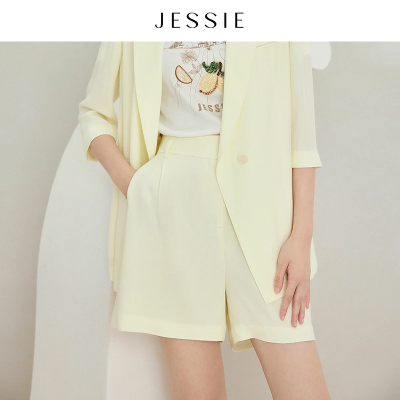 JESSIE时尚高腰显瘦显腿长阔腿休闲短裤女24春夏新款