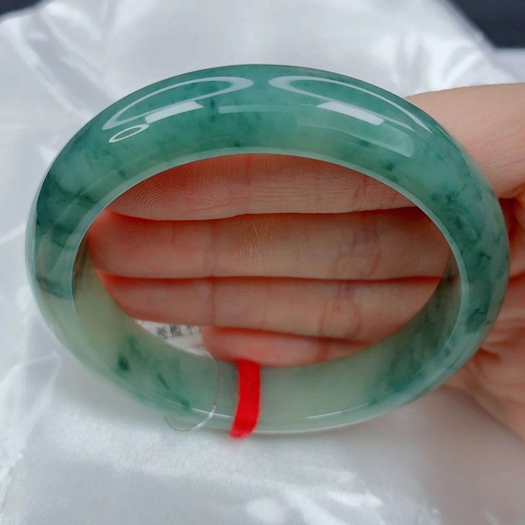 翡翠未镶嵌手镯56.3正圈，墨色飘花，润感好，08