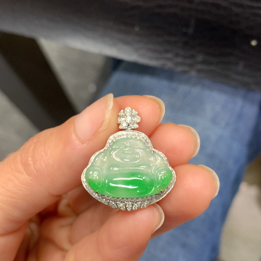 翡翠18K金镶嵌吊坠(不含链)