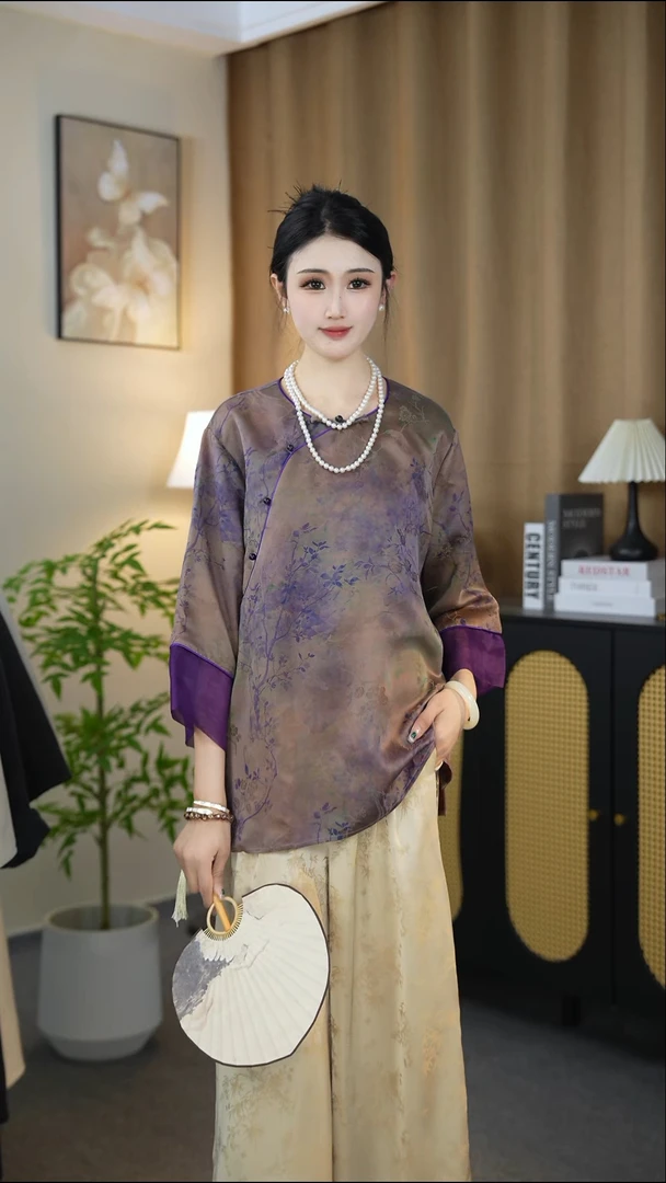 新中式气质中国风时尚款盘扣独特女夏季新款桑蚕丝上衣