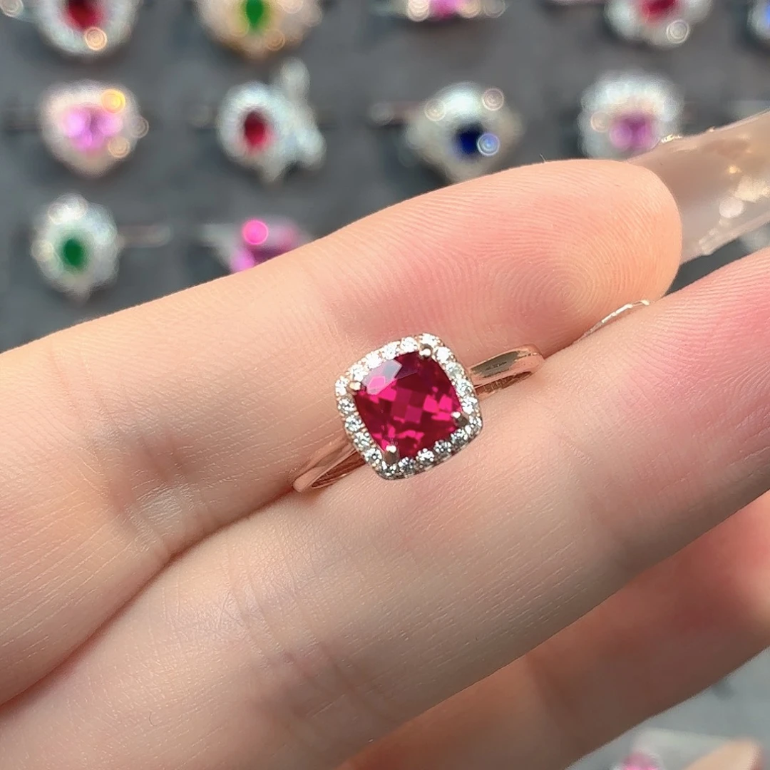 925银培育卢比莱色宝石