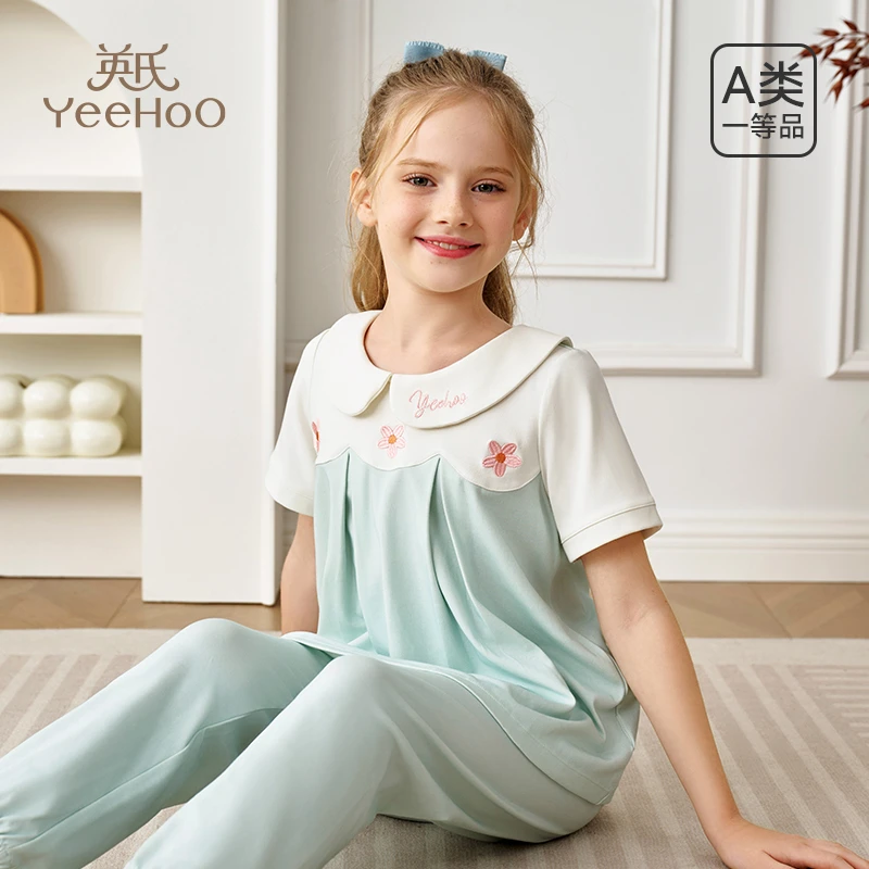 英氏女童夏季薄款睡衣女孩宽松休闲家居服中大童舒适空调服儿童