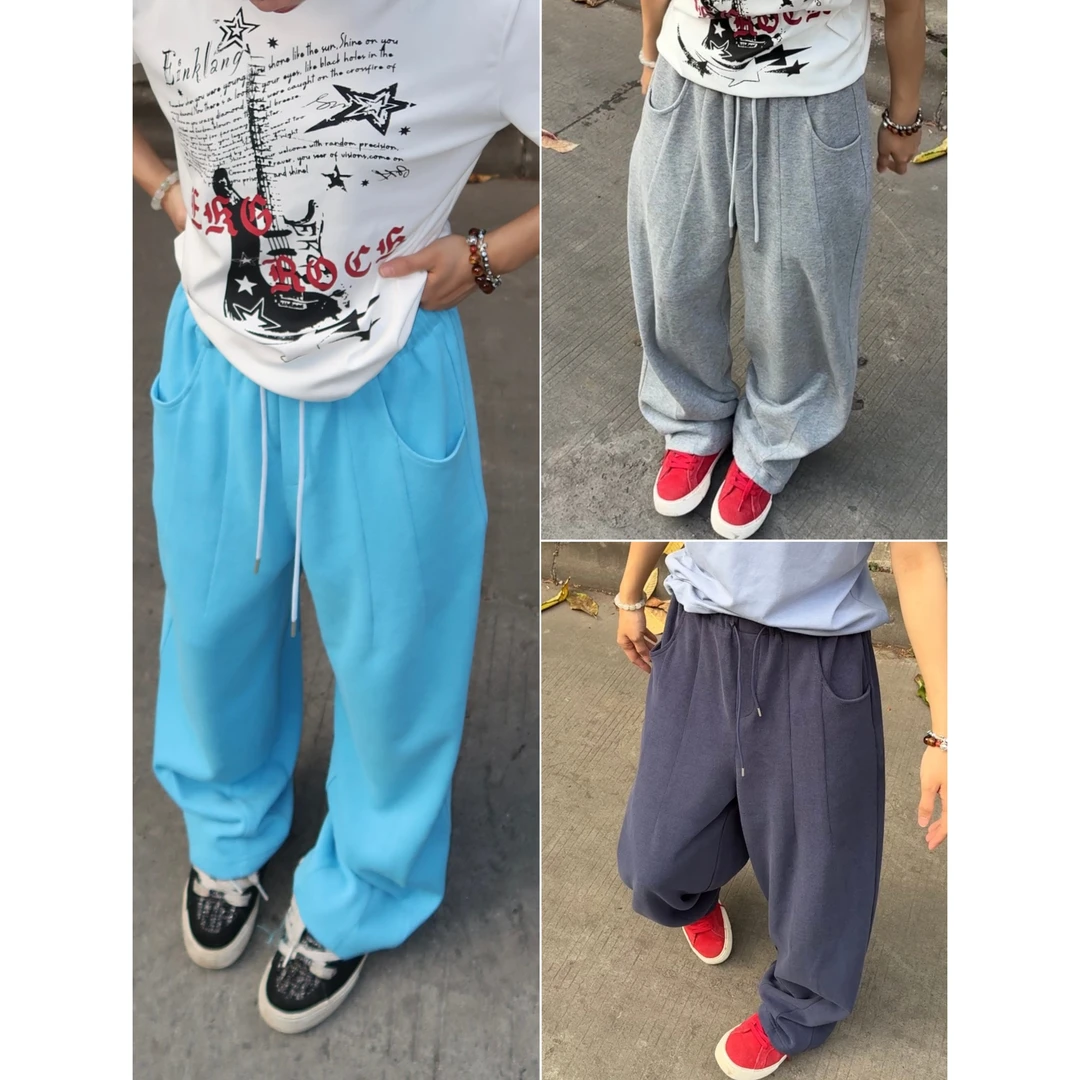 慵懒风高腰印花美式休闲裤阔腿裤显瘦长裤常规薄款宽松百搭