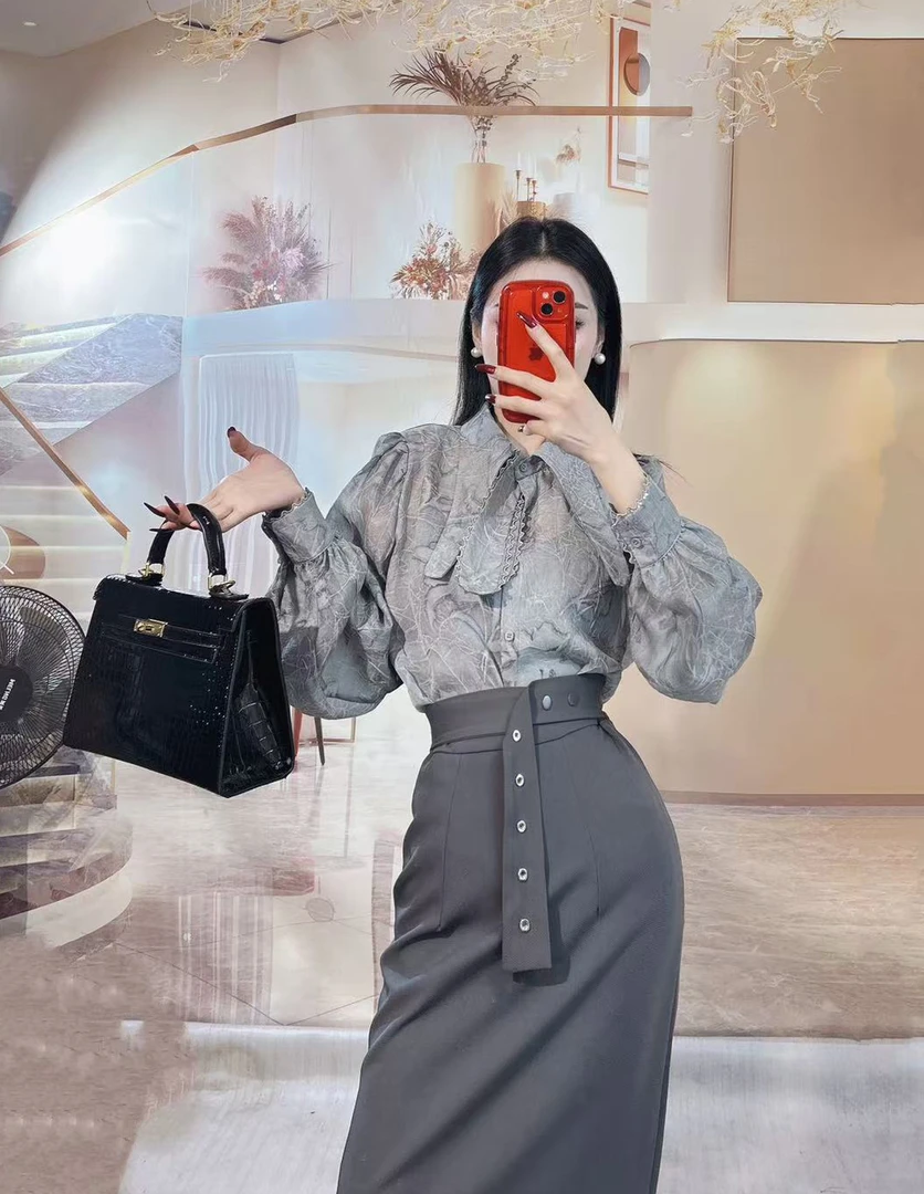 ZJ法式提花长袖衬衫女2025春秋新款气质温柔风优雅时尚减龄上衣